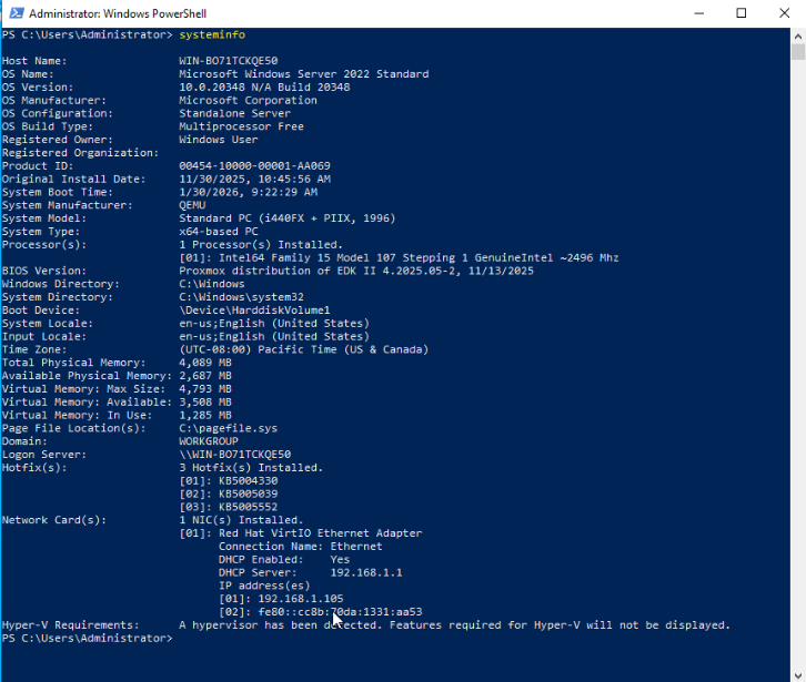 Windows Server systeminfo